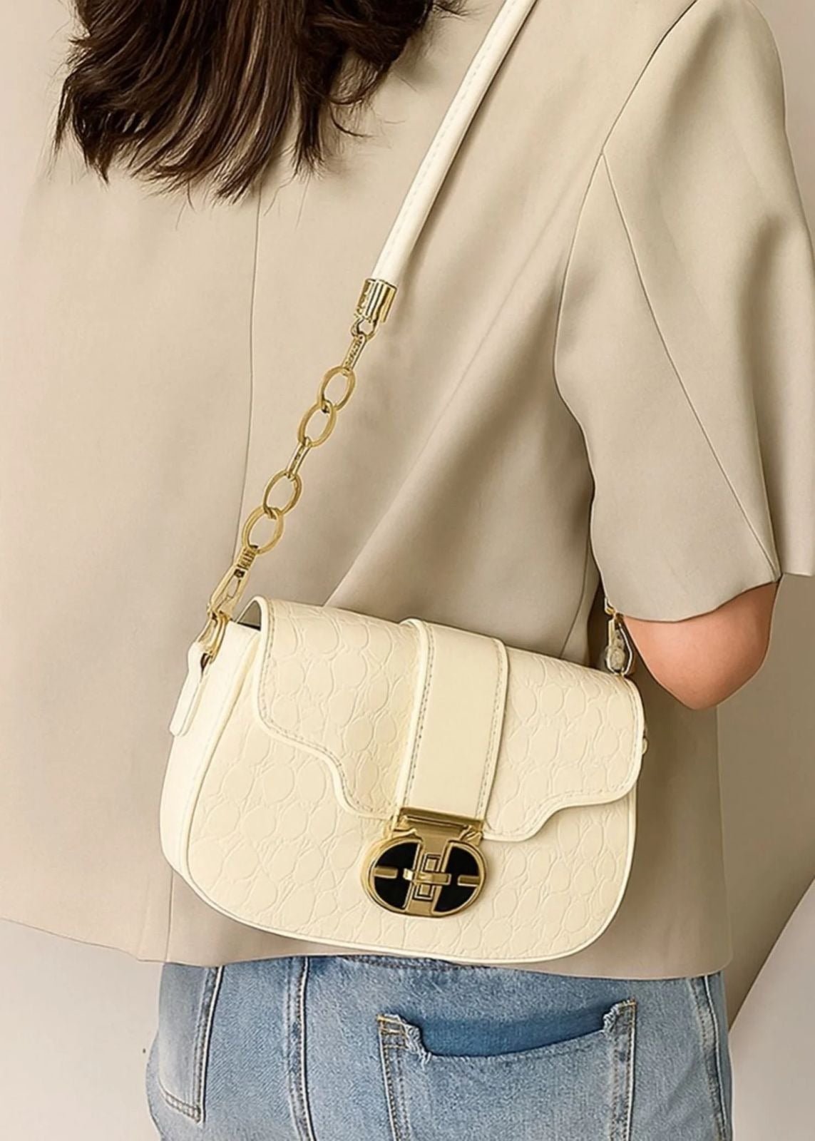 Structured Croc-Embossed Faux Leather Shoulder Bag