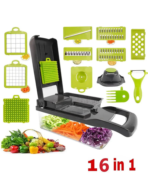 16-in-1 Multifunctional Vegetable Chopper & Slicer with Colander Basket and Storage Container